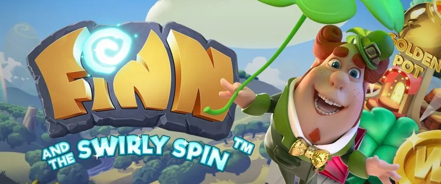 Finn and the Swirly Spin Slot NetEnt Social Media Banner Slot Review Spilleautomat Omtale Norske Spilleautomater Online Casino Freespins Bonuses artwork