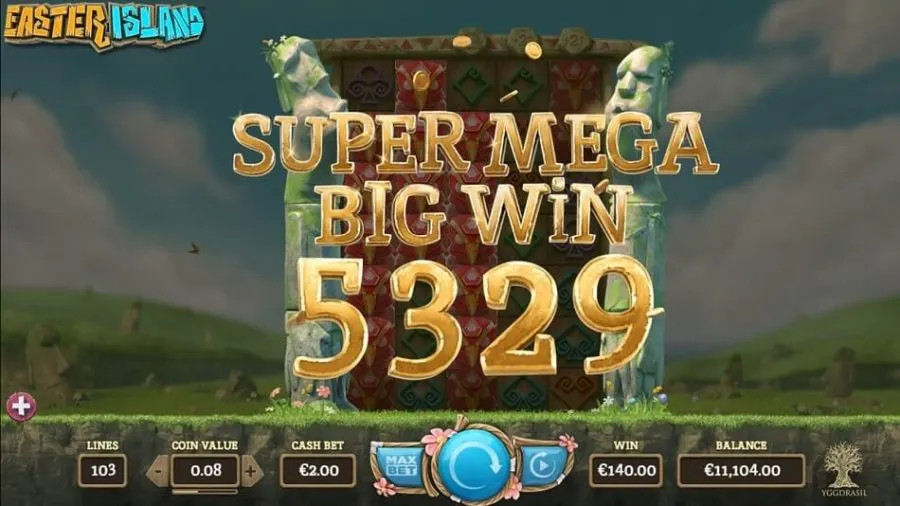 Easter Island Yggdrasil Big Win Storgevinst Screenshot Skjermbilde Freespins Easter Slots Norske Spilleautomater Spilleautomat Online Casino