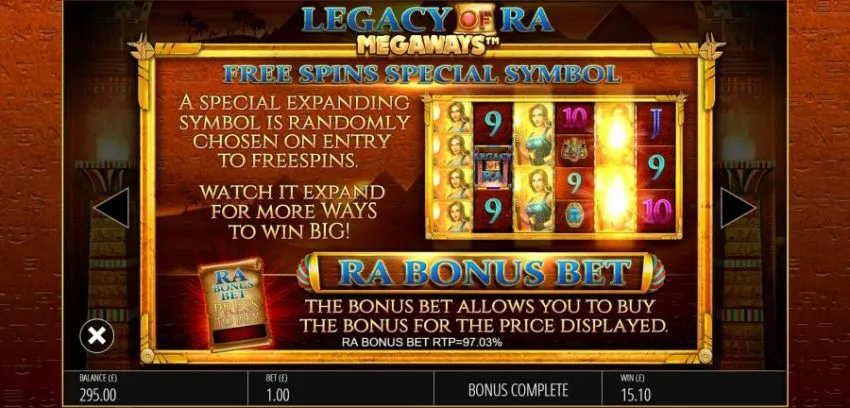 Legacy of Ra Blueprint Gaming Screenshot Skjermbilde Slot Spilleautomat Online