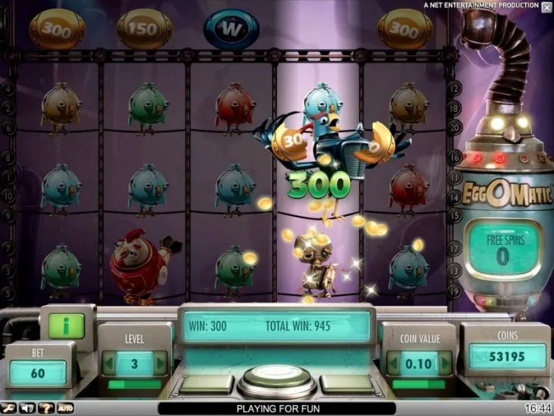 Online Slot NetEnt EggOMatic Wild Symbol Bonus Function Trigger Spilleautomat Spilleautomater