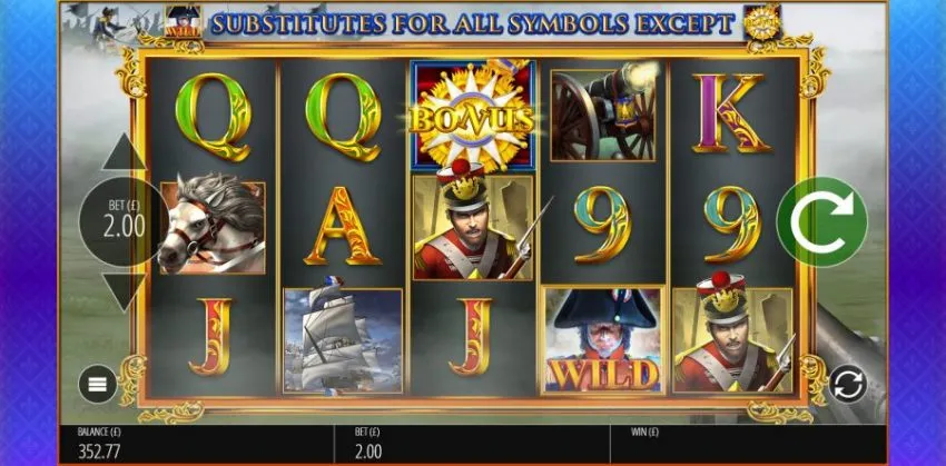 Napoleon Slot Blueprint Gaming Screenshot Skjermbilde Symbols Symboler Spilleautomat Online Casino Norske Spille Automater Spilleautomater