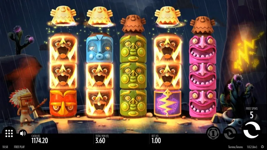 Turning Totems Thunderkick Slot review Spilleautomat Omtale Norske Spilleautomater Freespins Bonus Megawin Jackpot