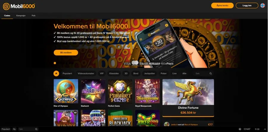 Mobil6000 Casino Screenshot Skjermbilde Casino spill spilleautomater