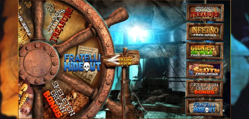 The Goonies Feature Bonus Gamble Lucky Wheel Lykkehjul norske spilleautomater spilleautomat online casino slot machine