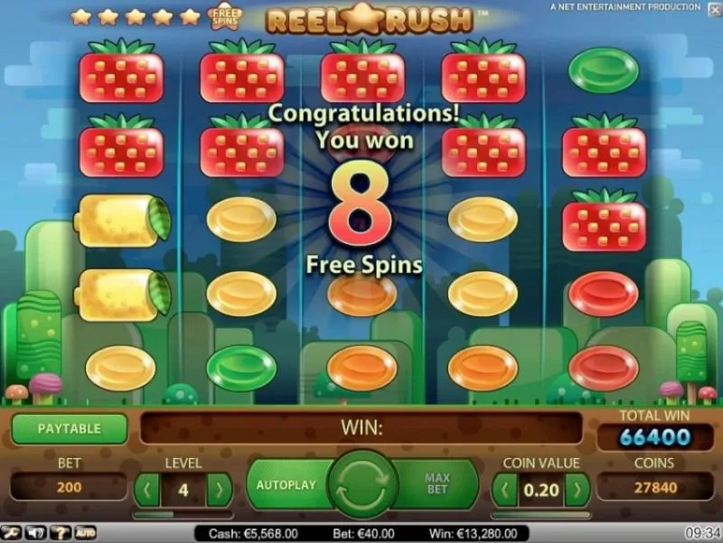Reel Rush NetEnt Free Spins Function Funksjon Online Casino Slot Machine Spilleautomat Spilleautomater