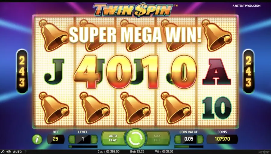 Twin Spin NetEnt Big Win Sync Wheels Super Mega Win Online Casino Spilleautomat Spilleautomater