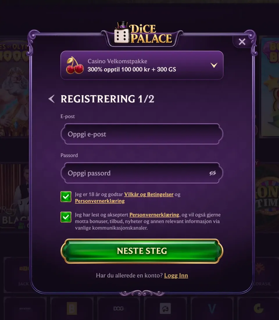 Dice Palace registrering