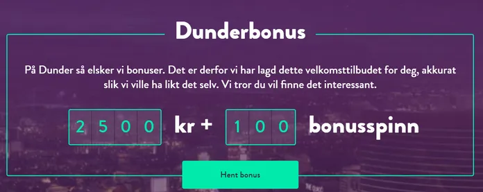 Velkomstbonus Dunder Casino