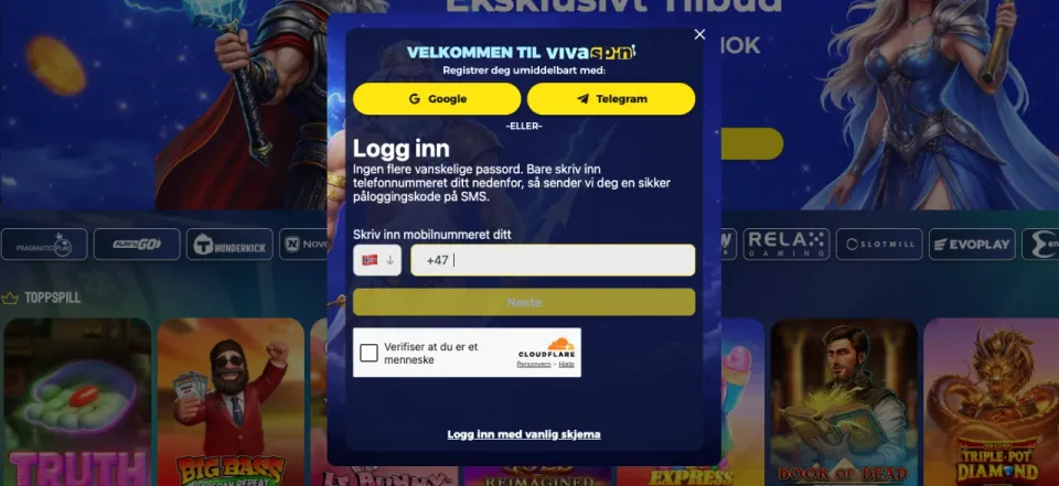 vivaspin casino norge registrering