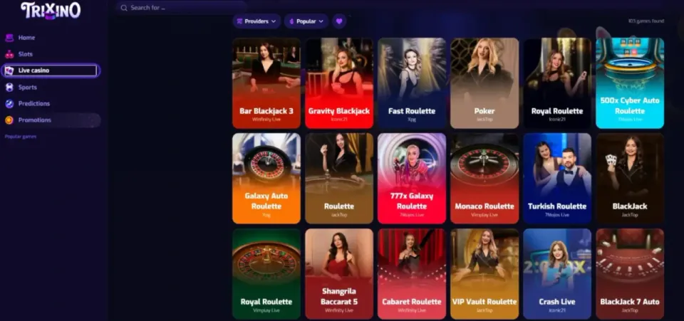 trixino live casino