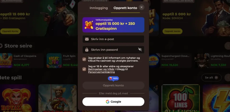 roulettino casino norge registrering