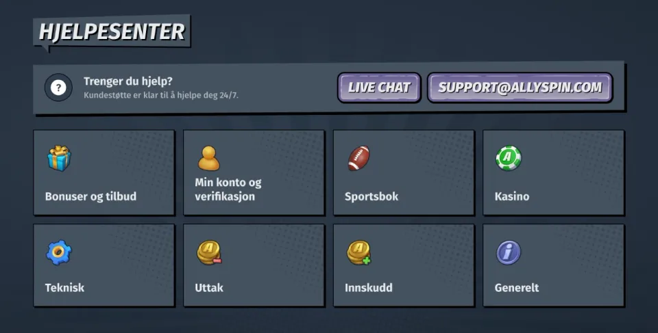 allyspin casino norge hjelpesenter
