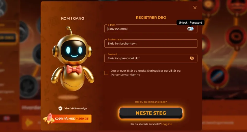 vegazone casino norge registrering