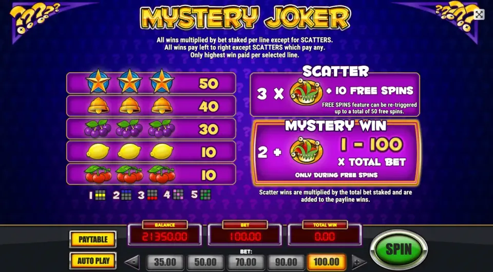 mystery joker utbetalingstabell