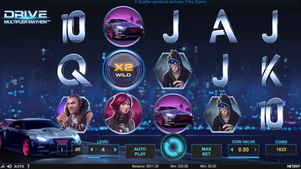 drive multiplier mayhem spilleautomat oppsett