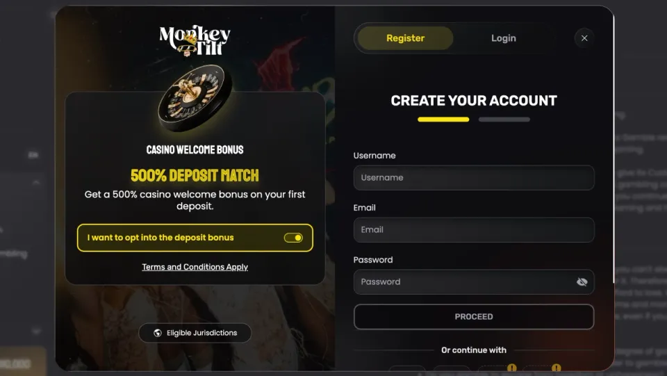 monkey tilt casino norge registrering