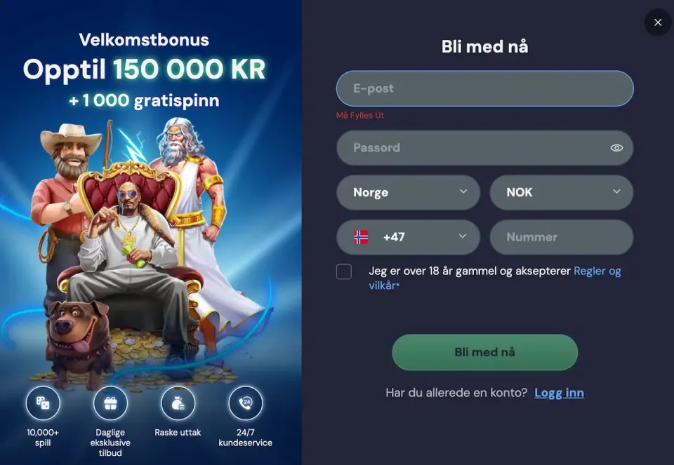 Luckywins registrering