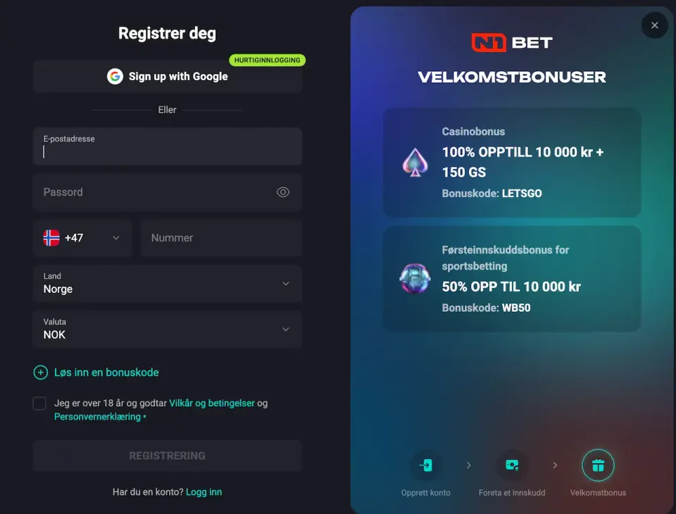 N1 bet registrering